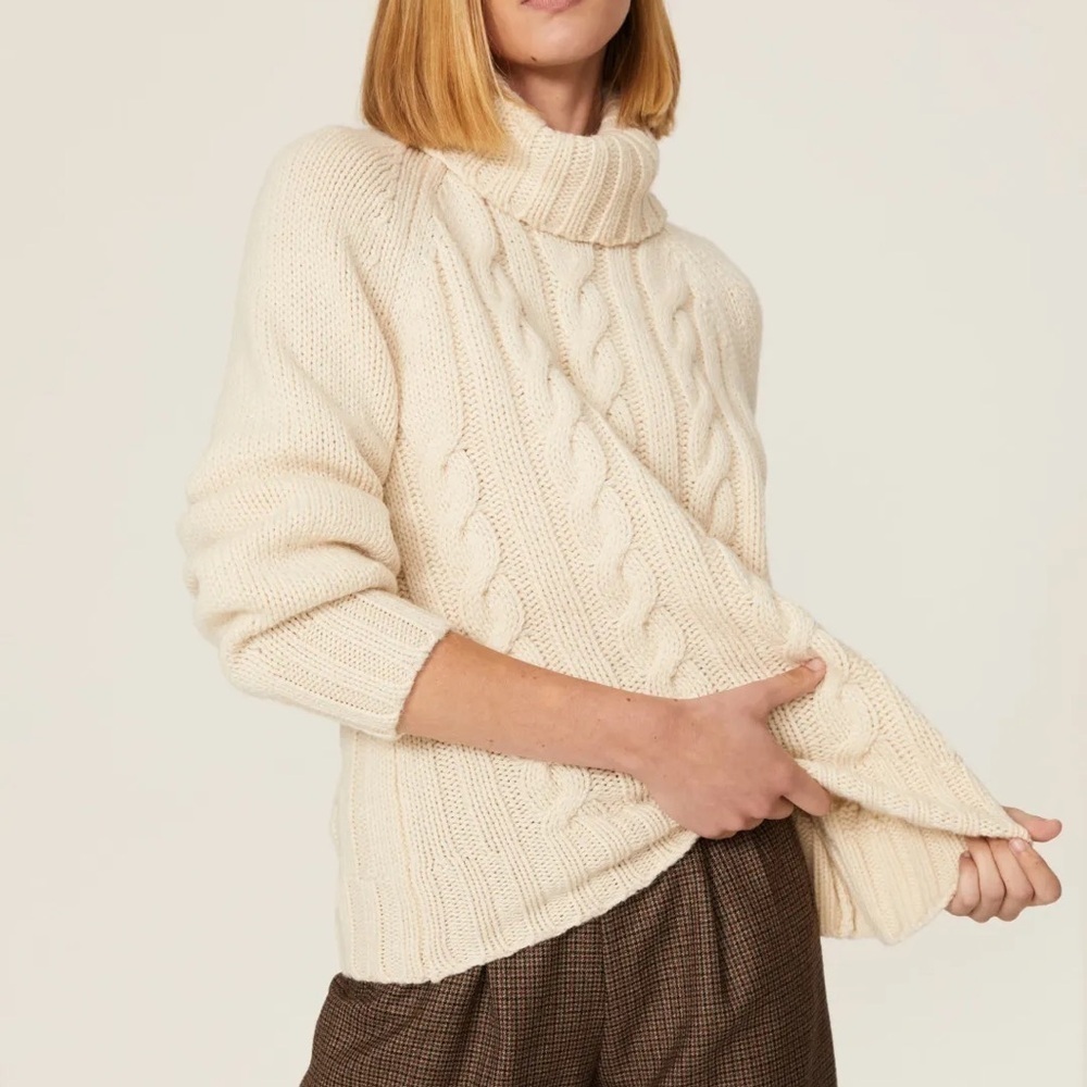 TOCCIN NY Women's Chunky Sweater w Balloon Sleeves size Medium in Vanilla